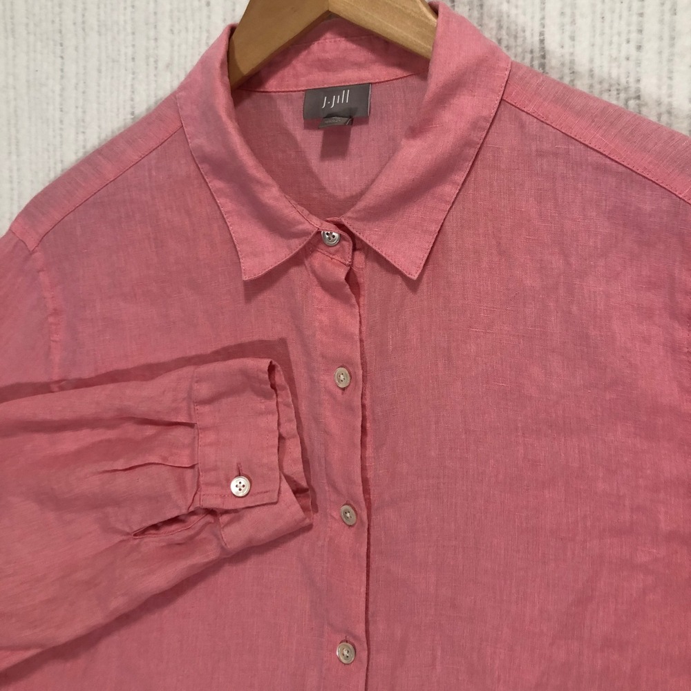 J. Jill Linen‎ Button Down Shirt Long Sleeve Casual Top Pink Petite M